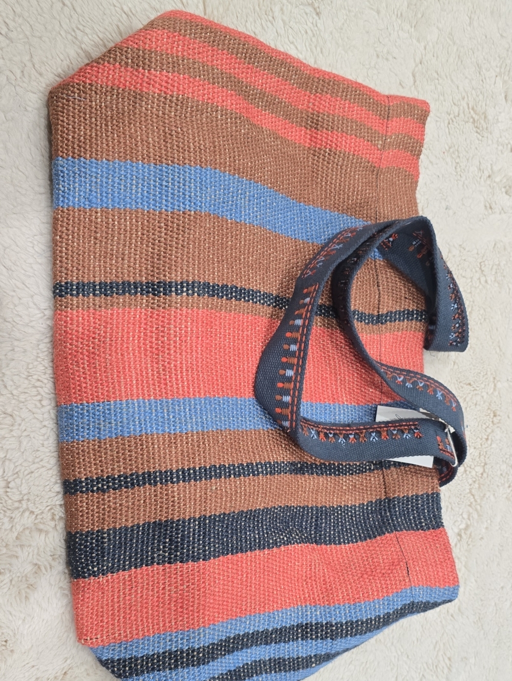 Free People Striped Woven Tote in Coral, Blue & Brown